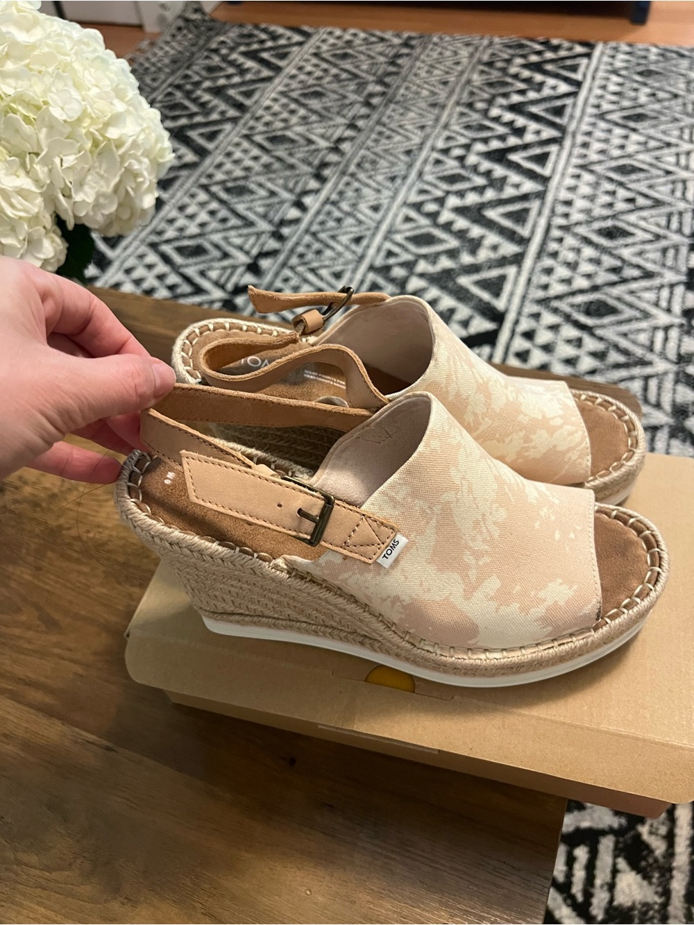 TOMS Women's Beige Canvas Espadrille Wedge Sandals